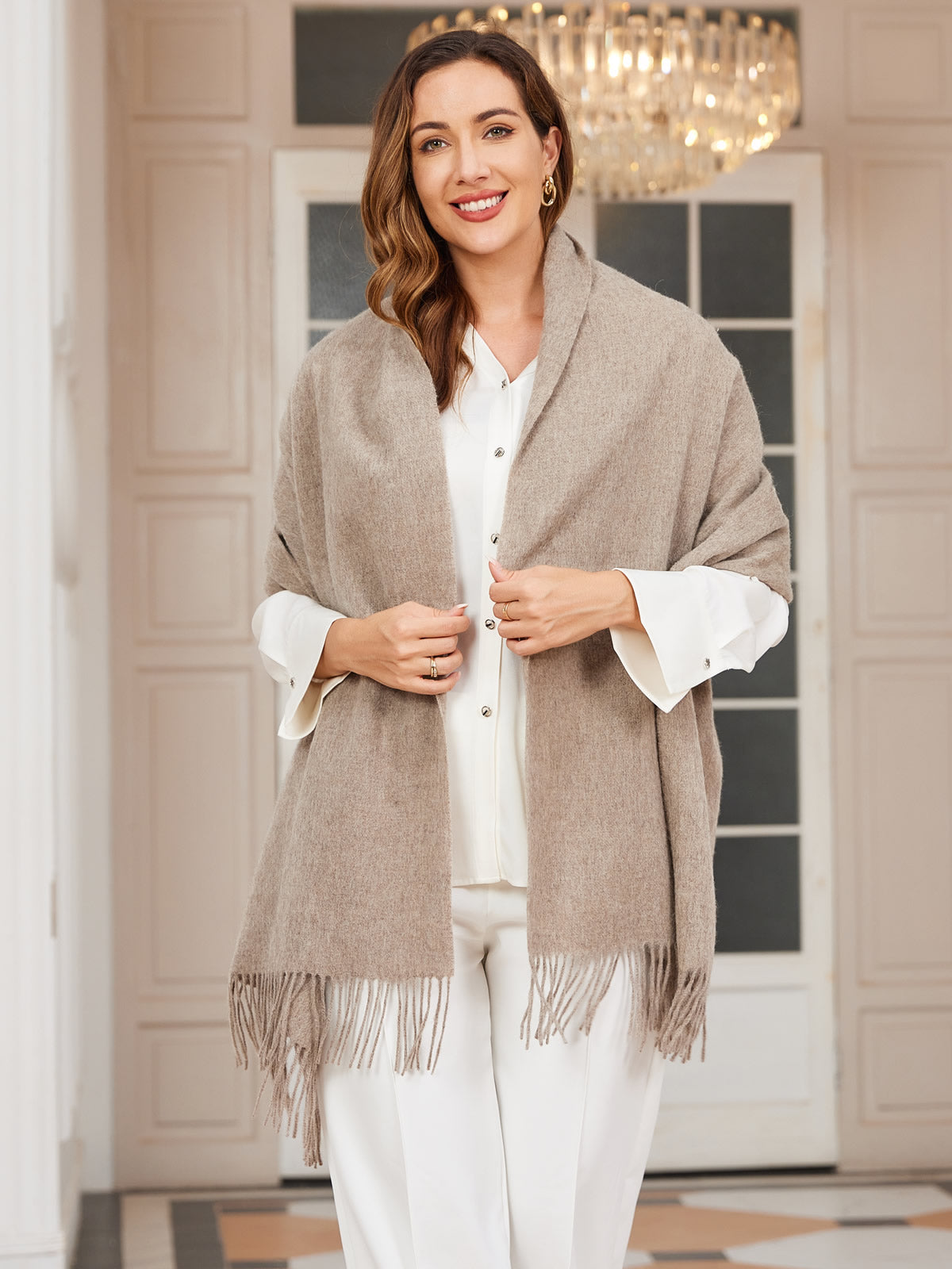 [Mørk Kaki] SilkSilky-NO Ull Scarf 001