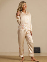 [Champagne] SilkSilky-NO Long Sleeve Lapel Collar Pyjamas for Kvinner 001