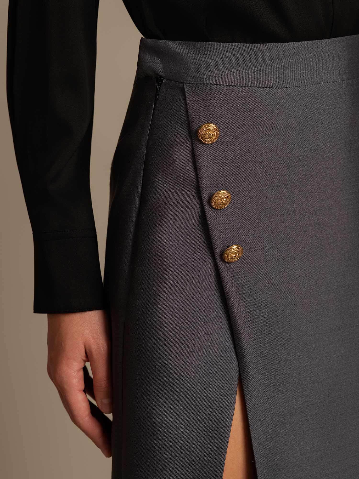 [Grå] SilkSilky-NO 32Momme Silk-Wool Blend Skirt 004,