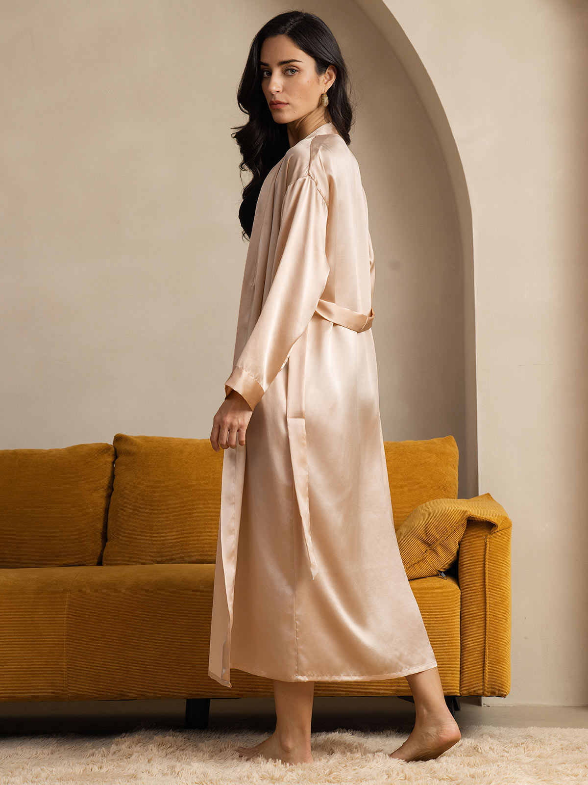 [Champagne] SilkSilky-NO Wrap Morgenkåpe for Kvinner 002