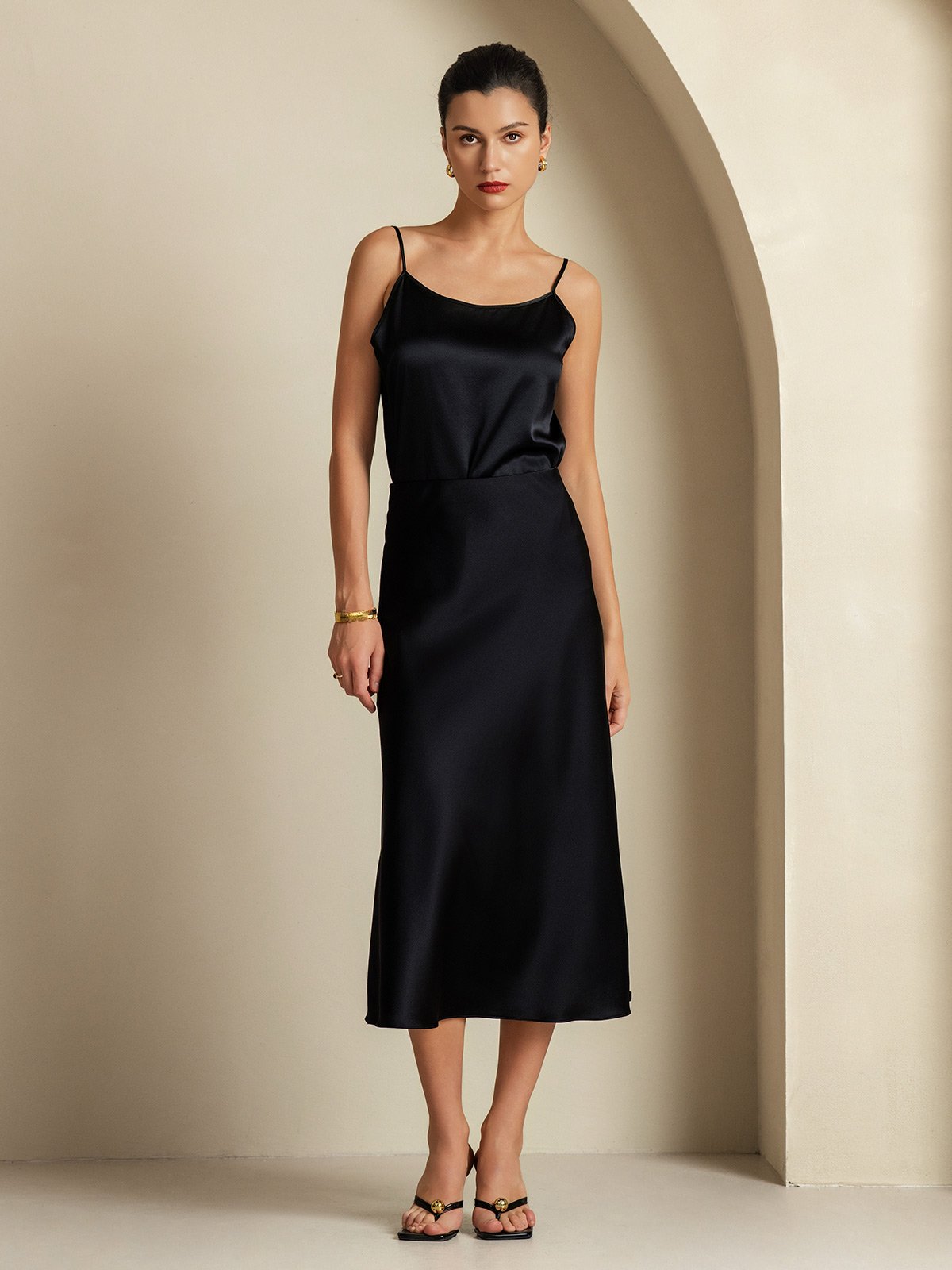 [Svart] SilkSilky-NO 19Momme Silke Womens Outfit Sets 007,