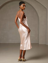 [Rosa] SilkSilky-NO Spaghetti Strap V Neck Kjole 002