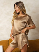 [Champagne] SilkSilky-NO Short Sleeve Round Neck Pyjamas for Kvinner 001