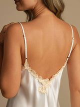 [Hvit] SilkSilky-NO Spaghetti Strap V Neck Nattkjole 005
