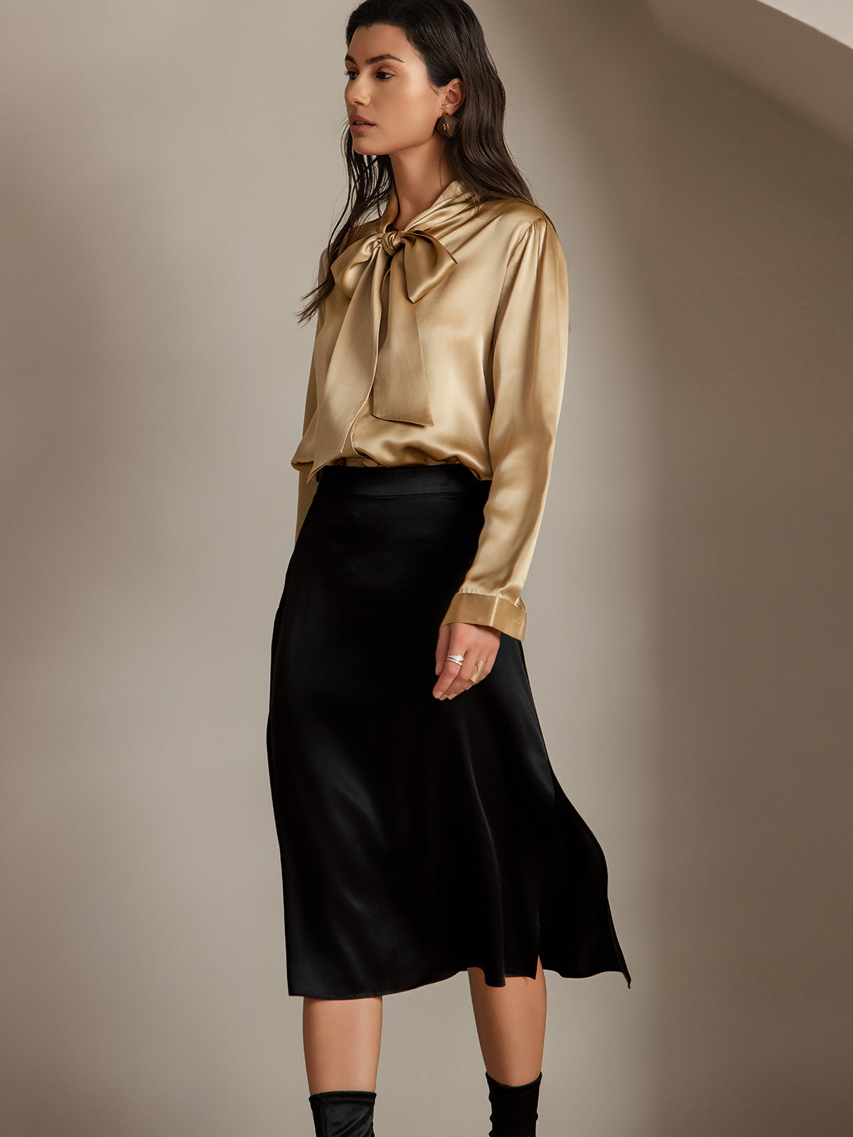 [Svart] SilkSilky-NO 19Momme Silke Skirt 004