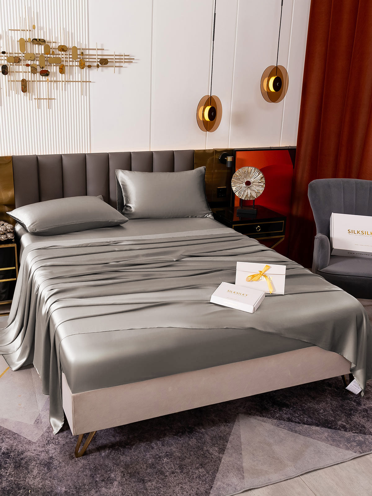 [Grå] SilkSilky-NO 19Momme Bedding Set 007