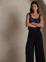 [Mørke blå] SilkSilky-NO 19Momme Ermeløs Dyp Rund Halsutringning Camisole Topp 004