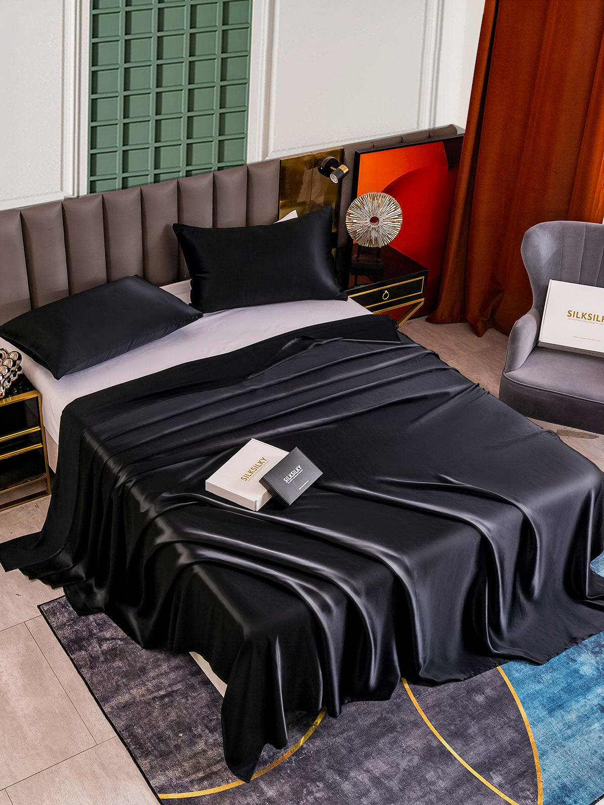 [Svart] SilkSilky-NO 25Momme Bedding Set 002