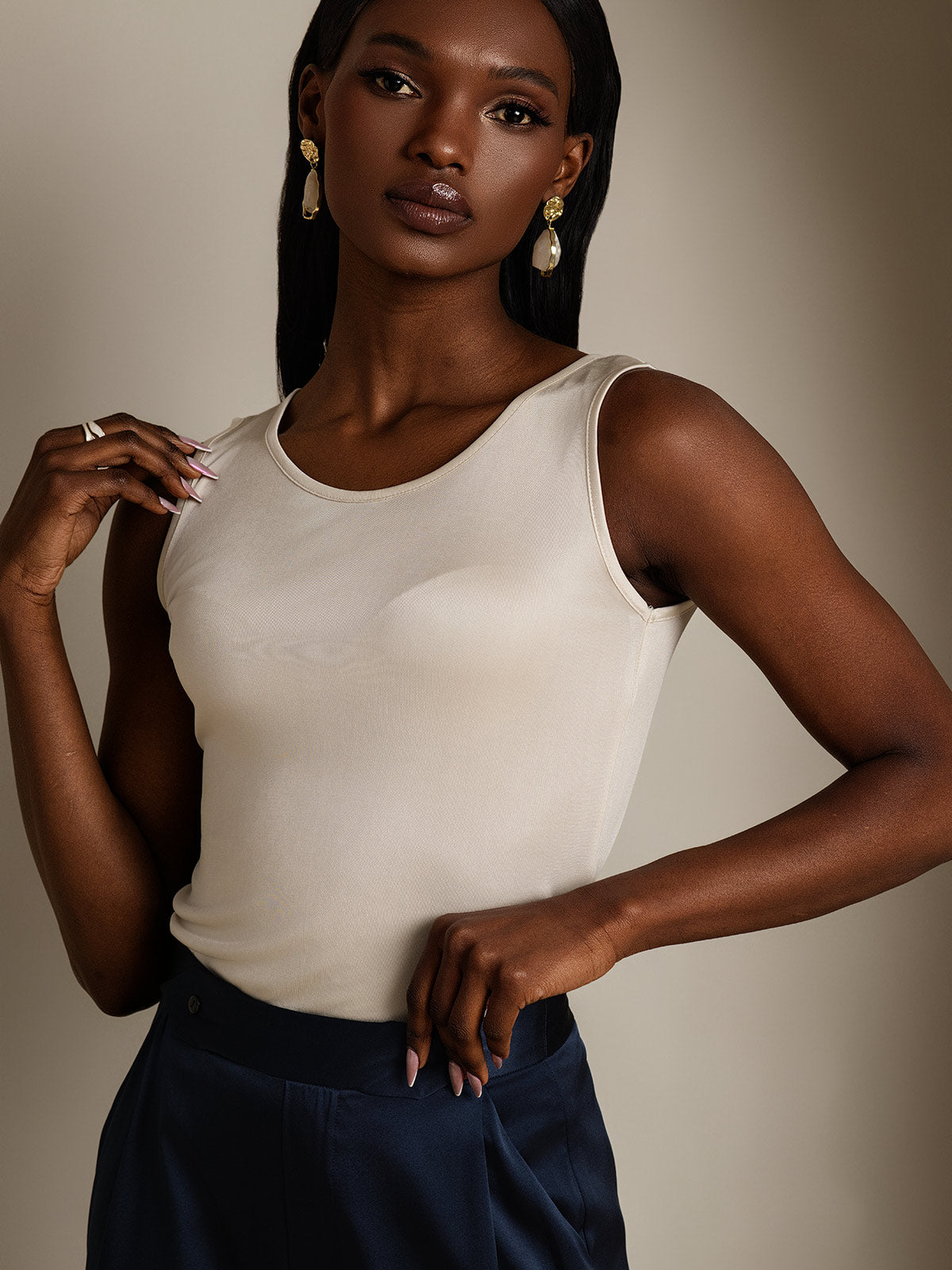 [Beige] SilkSilky-NO Womens T-Shirt 003