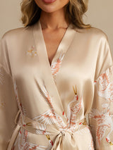 [Champagne] SilkSilky-NO 19Momme 3/4 erme Morgenkåpe for Kvinner 005