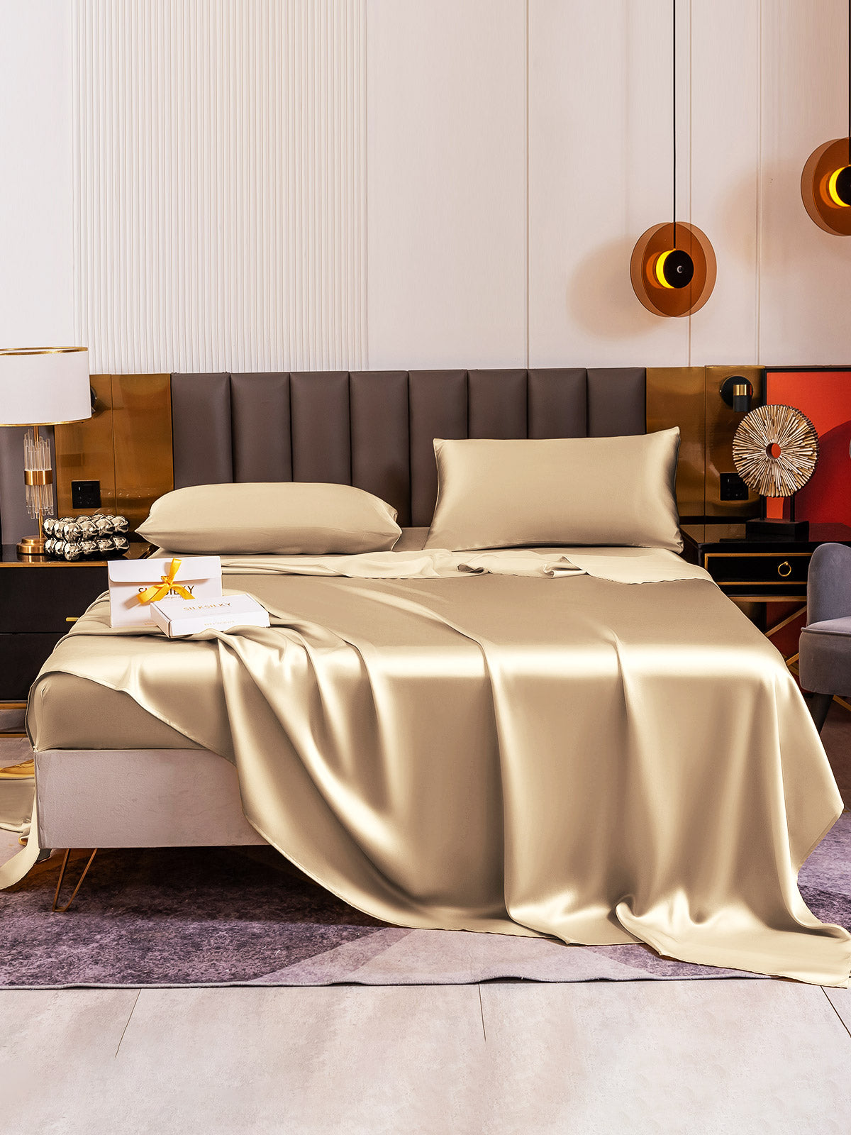 [Beige] SilkSilky-NO 19Momme Bedding Set 002