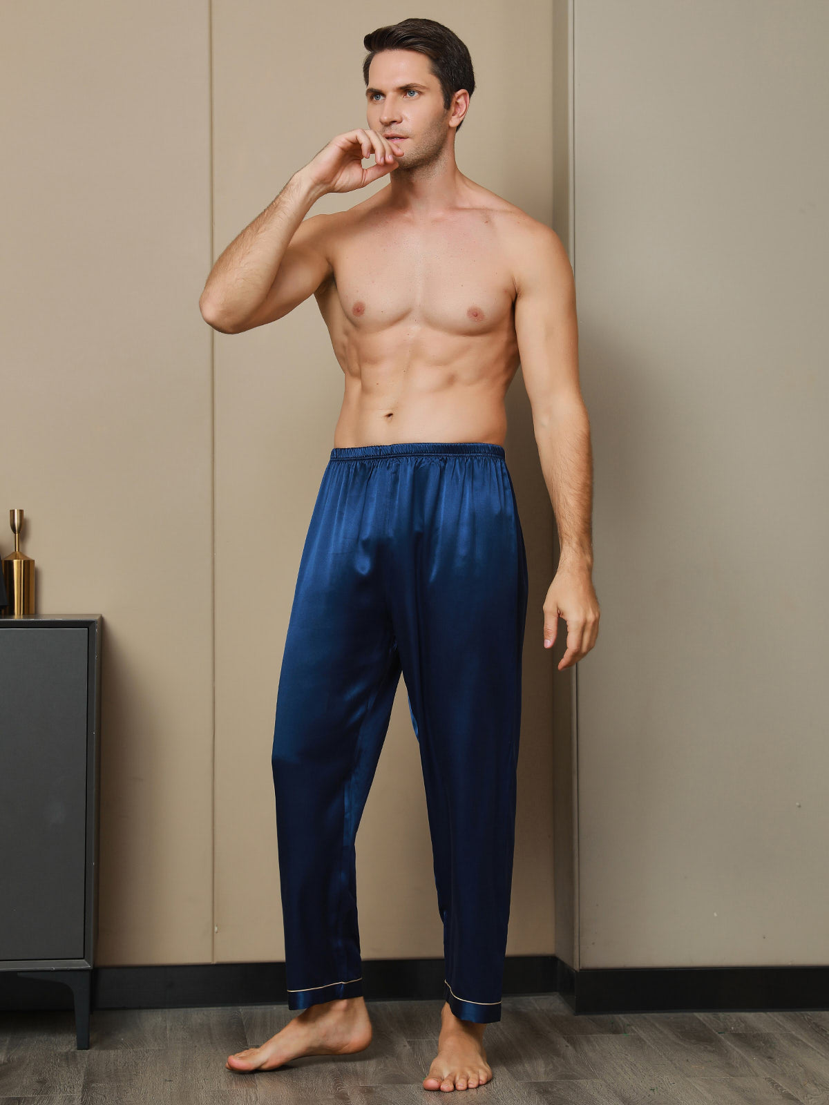 [Mørke blå] SilkSilky-NO Mens Sleep Bottoms 004
