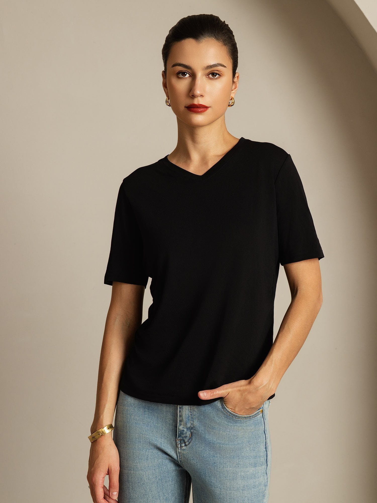 [Svart] SilkSilky-NO Silke Womens T-Shirt 001