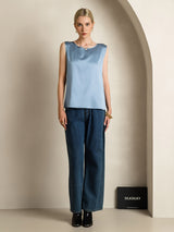 [Gråblå] SilkSilky-NO Sleeveless Round Neck Camisole Topp 006
