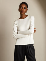 [Hvit] SilkSilky-NO Long Sleeve Crew Neck T-skjorte for Kvinner 001