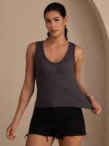 [Grå] SilkSilky-NO Sleeveless Deep V Neck Camisole Topp 003
