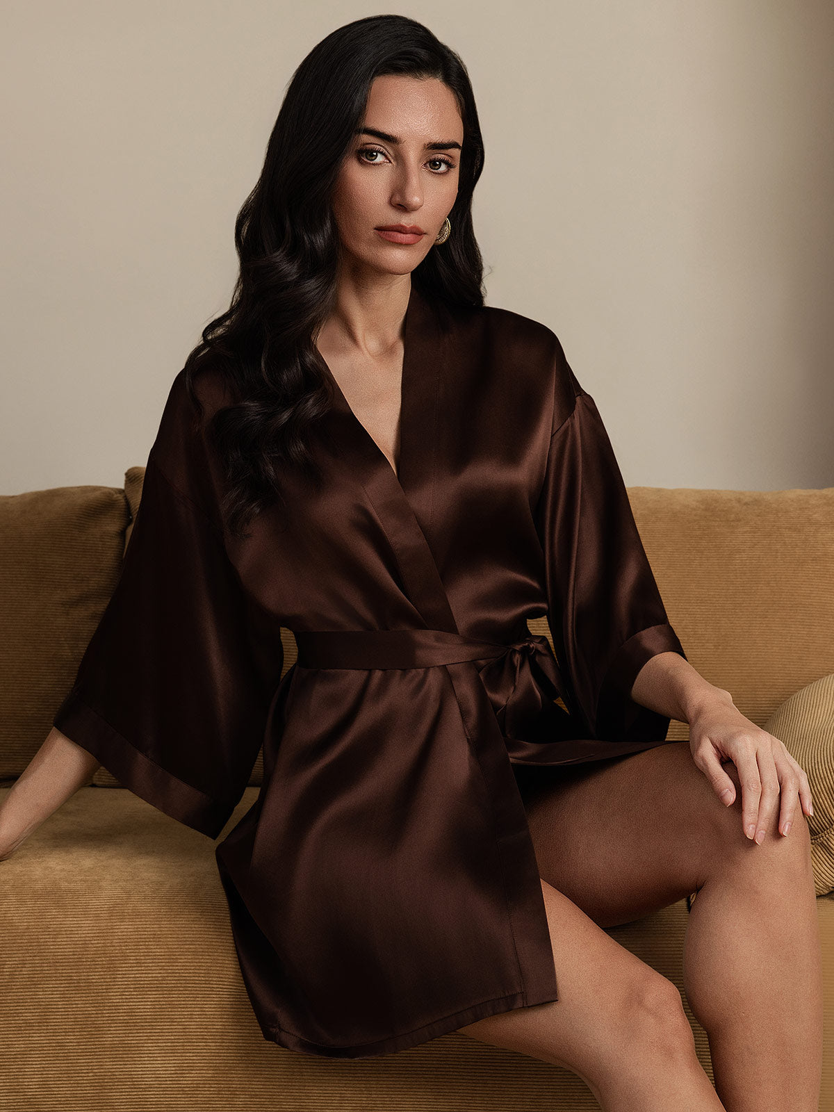 [Kaffe] SilkSilky-NO Pure Silk Half Sleeve Womens Robe 003
