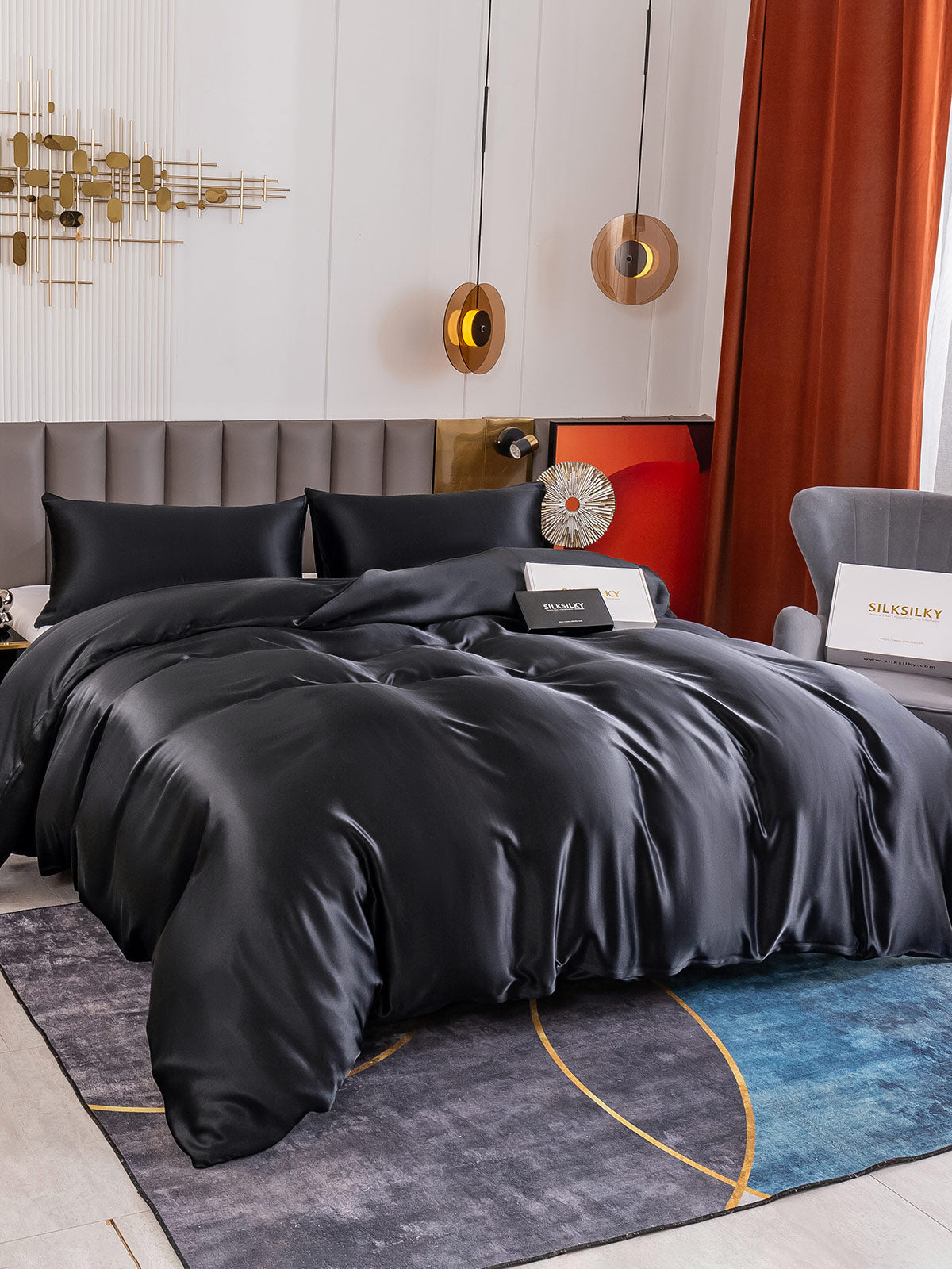 [Svart] SilkSilky-NO 19Momme Bedding Set 003