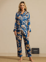 [Navy Drage] SilkSilky-NO Long Sleeve Lapel Collar Pyjamas for Kvinner 003