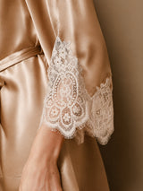 [Champagne] SilkSilky-NO 3/4 Sleeve V Neck Nattkjole og Morgenkåpesett 010