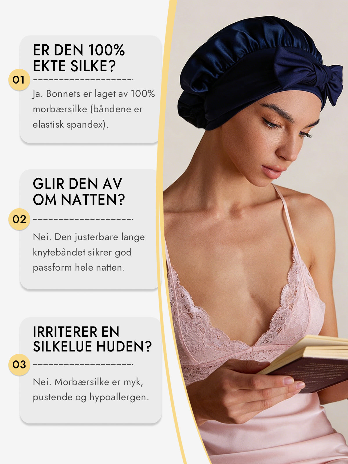 [Mørke blå] SilkSilky-NO Silke Sleep Cap 006