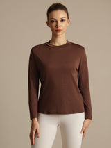 [Kaffe] SilkSilky-NO 100% High-Twist Silk Jersey Long Sleeve Crew Neck T-skjorte for Kvinner 003
