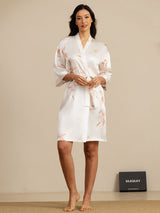 [Hvit] SilkSilky-NO 19Momme 3/4 erme Morgenkåpe for Kvinner 006