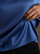 [Ekte Petrol] SilkSilky-NO Cap Sleeve Round Neck T-skjorte for Kvinner 004
