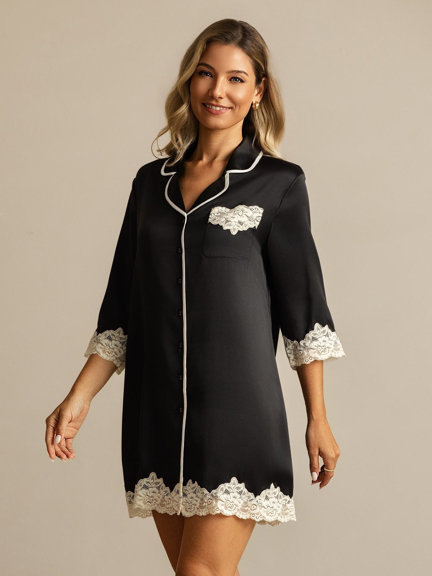 [Svart] SilkSilky-NO Silke Nightshirt 007