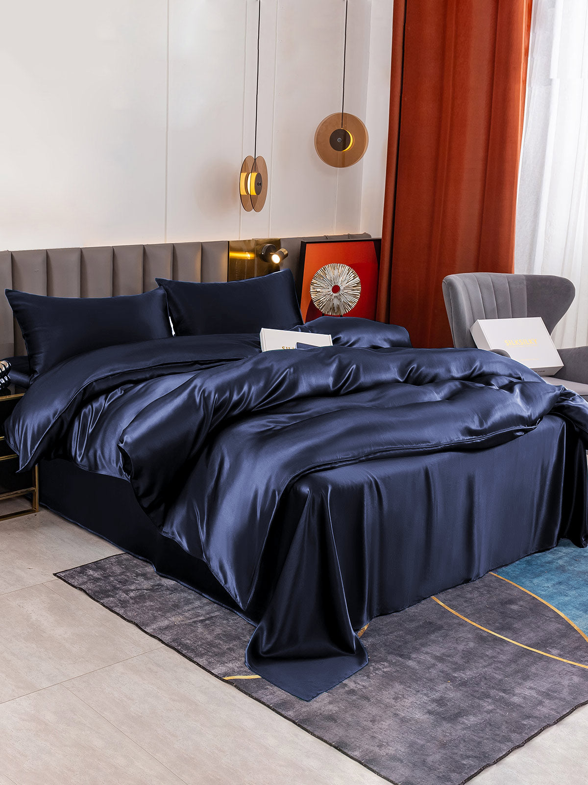 [Mørke blå] SilkSilky-NO 19Momme Bedding Set 001