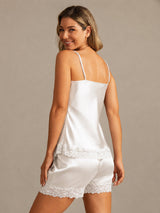 [Hvit] SilkSilky-NO Spaghetti Strap V Neck Camisole sett 002
