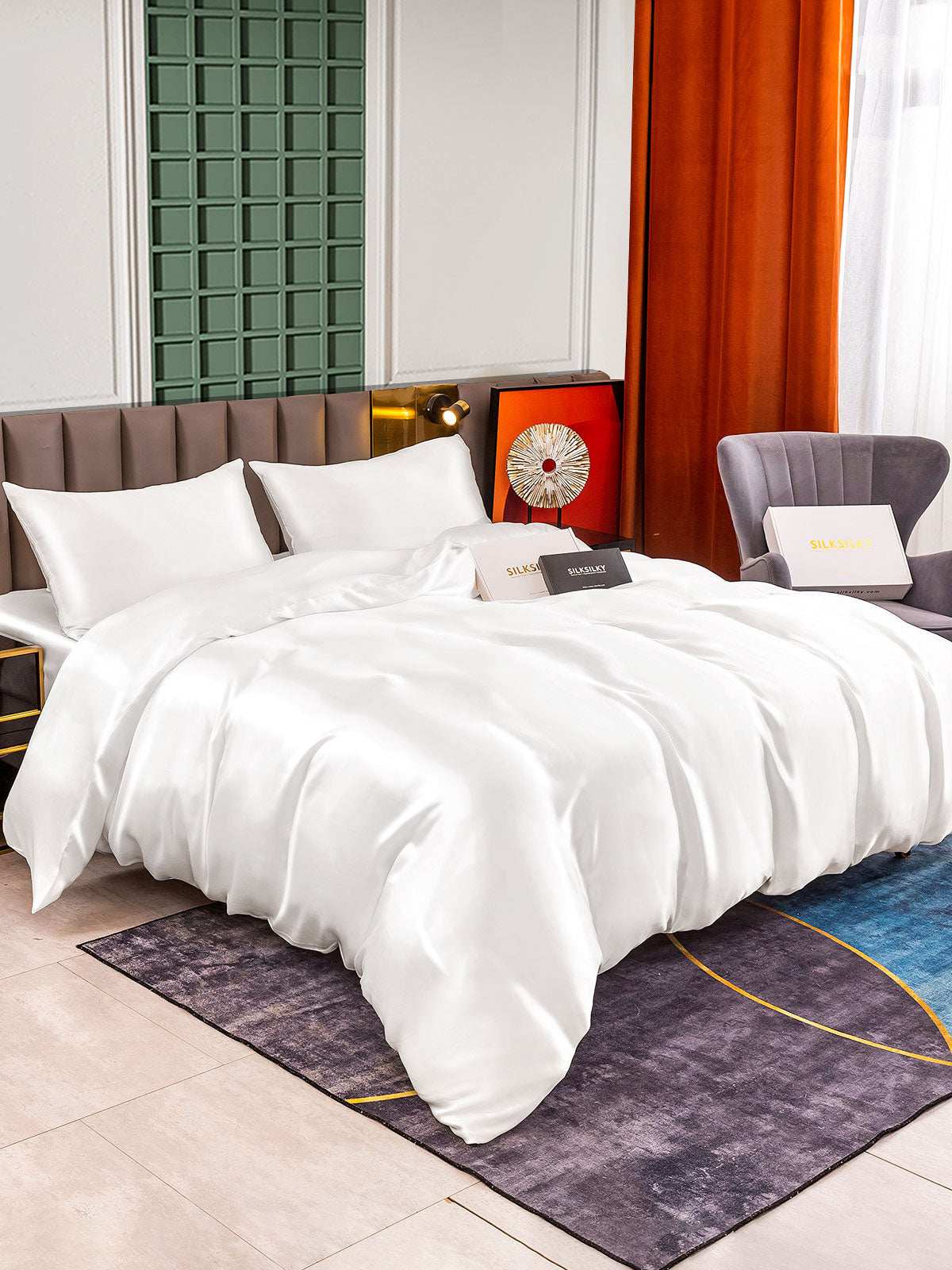 [Hvit] SilkSilky-NO 25Momme Bedding Set 002