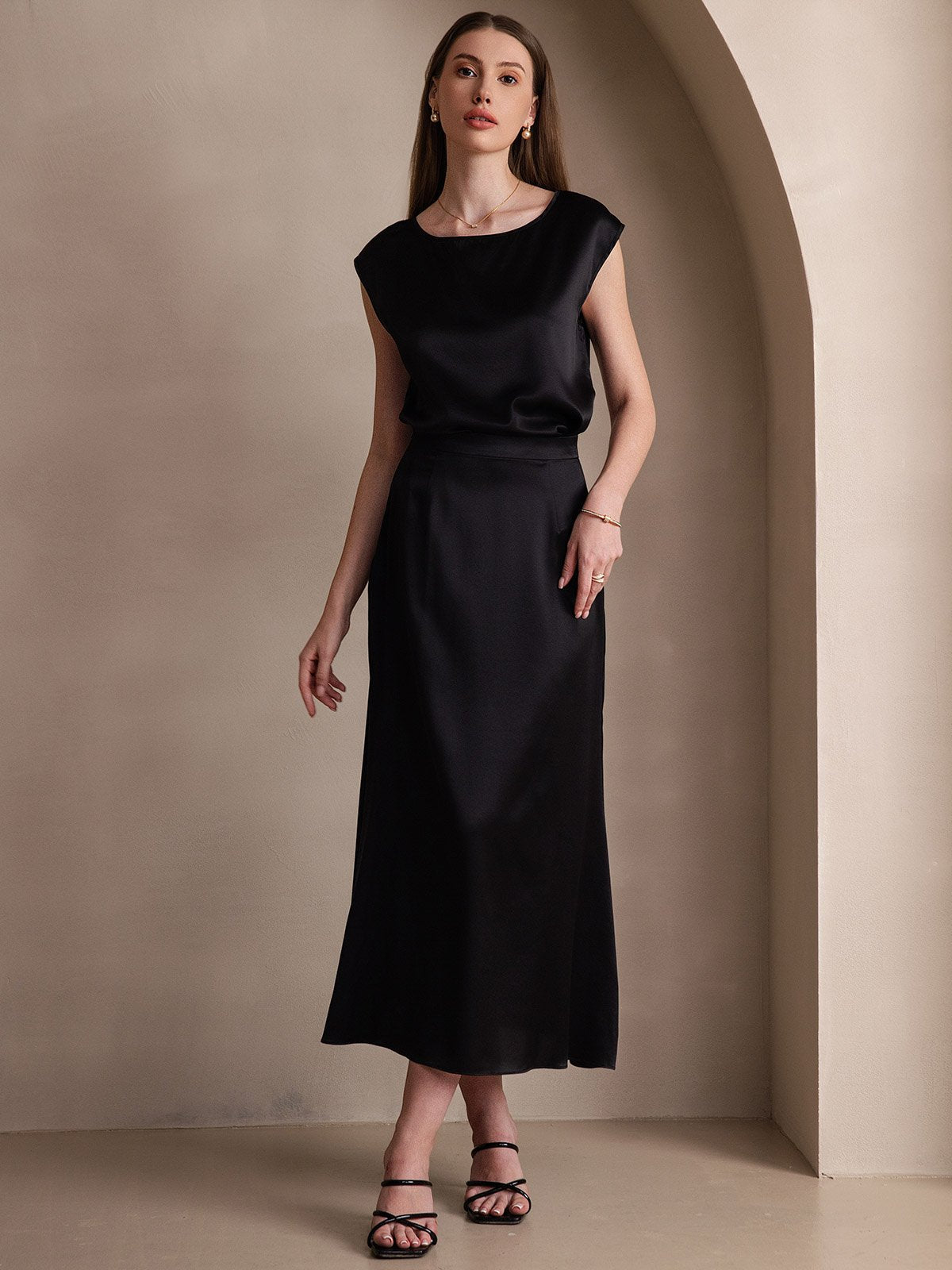 [Svart] SilkSilky-NO 19Momme Silke Skirt 007