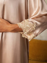 [Rosa] SilkSilky-NO 3/4 Sleeve V Neck Nattkjole og Morgenkåpesett 005