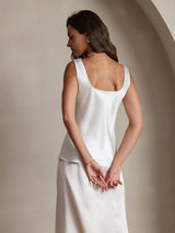 [Hvit] SilkSilky-NO 19Momme Ermeløs Dyp Rund Halsutringning Camisole Topp 002