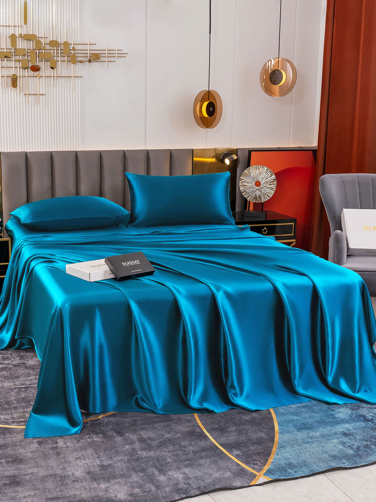 [Blågrønn] SilkSilky-NO 19Momme Bedding Set 001