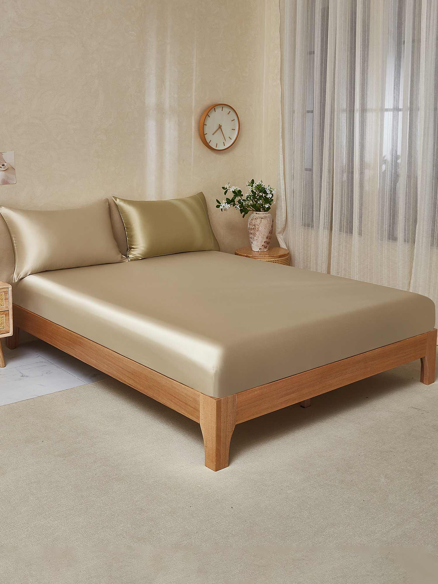 [Beige+Kaki] SilkSilky-NO 19Momme Bedding Set 001,