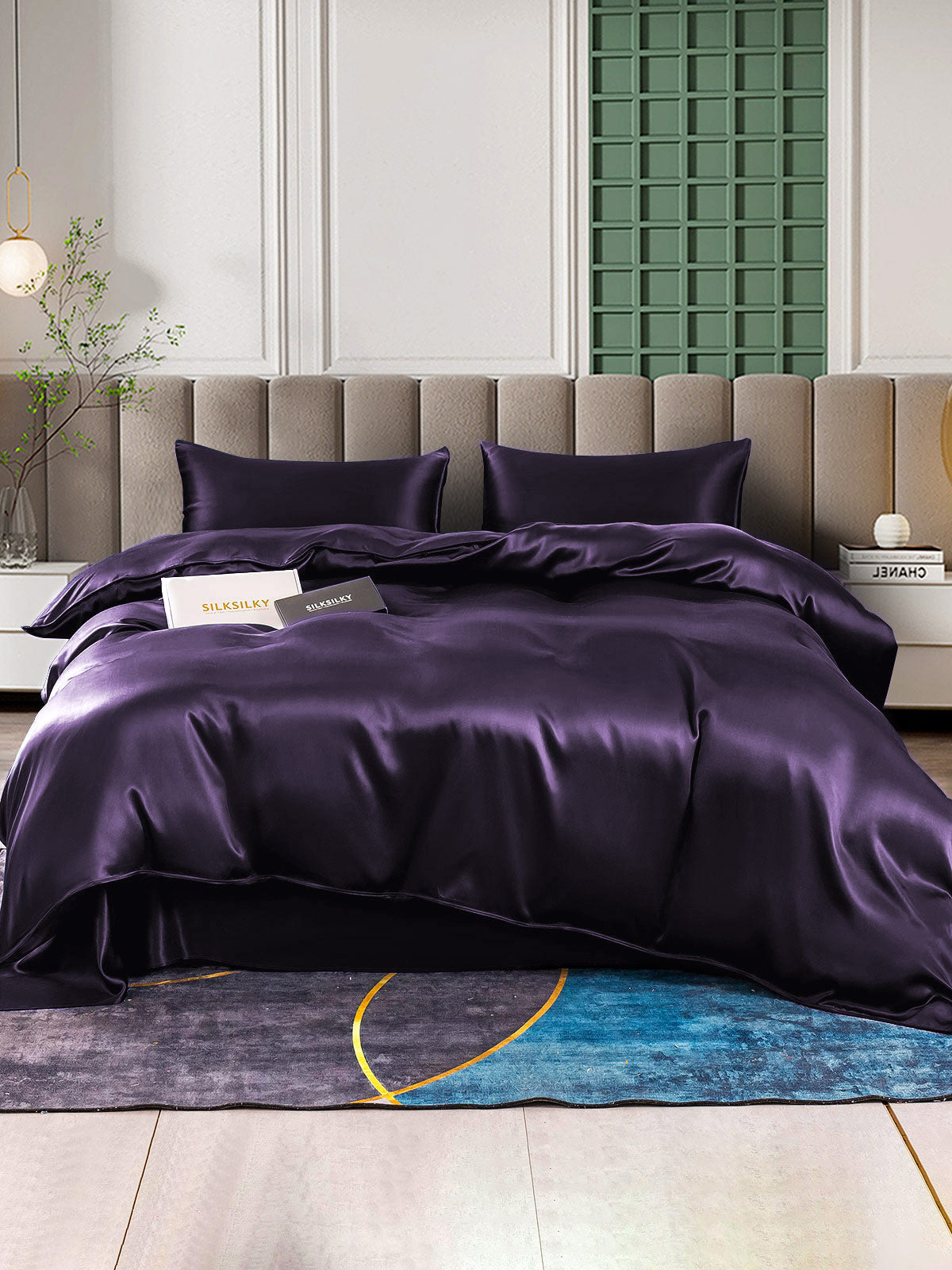 [Mørklilla] SilkSilky-NO 25Momme Bedding Set 001