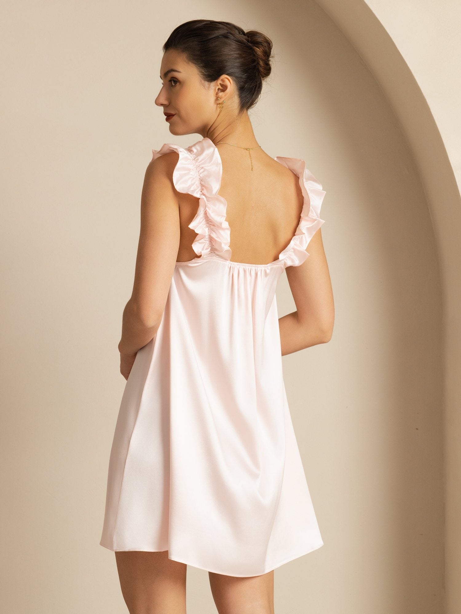 [Rosa] SilkSilky-NO Sleeveless Square Neck Nattkjole 002
