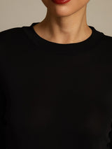 [Svart] SilkSilky-NO Long Sleeve Crew Neck T-skjorte for Kvinner 004