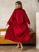 [Vin] SilkSilky-NO Long Sleeve V Neck Nattkjole og Morgenkåpesett 003