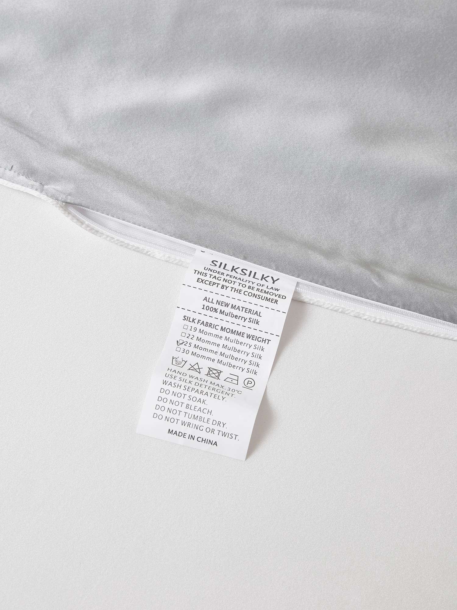 [Lysegrå+Hvit] SilkSilky-NO 25Momme Bedding Set 004,
