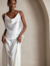 [Hvit] SilkSilky-NO Spaghetti Strap Cowl Neck Camisole Topp 003