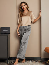 [Multi] SilkSilky-NO Halv erme Round Neck Pyjamas for Kvinner 003
