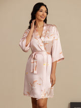 [Rosa] SilkSilky-NO 19Momme 3/4 erme Morgenkåpe for Kvinner 006