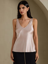[Skyggegrå] SilkSilky-NO Sleeveless V Neck Camisole Topp 001