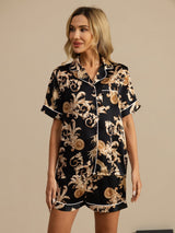 [Svart Drage] SilkSilky-NO Short Sleeve Lapel Collar Pyjamas for Kvinner 003