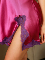 [Mørk Rosa] SilkSilky-NO Spaghetti Strap V Neck Nattkjole 005