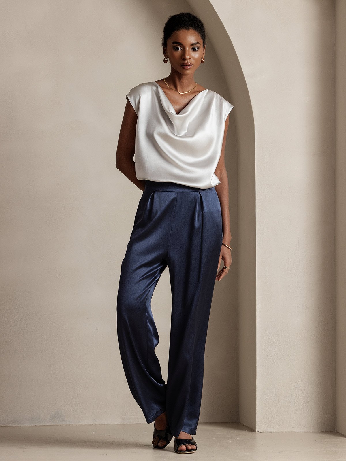 [Lysegrå] SilkSilky-NO 19Momme Silke Womens T-Shirt 004