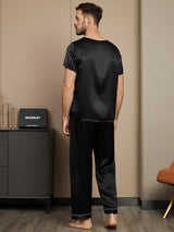 [Svart] SilkSilky-NO Short Sleeve Round Neck Pyjamas for menn 002